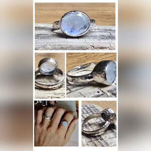 Hammered Sterling Silver Men's Ring with Blue Moonstone